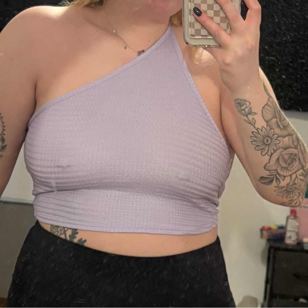SHEIN Lilac One-Shoulder Crop Top